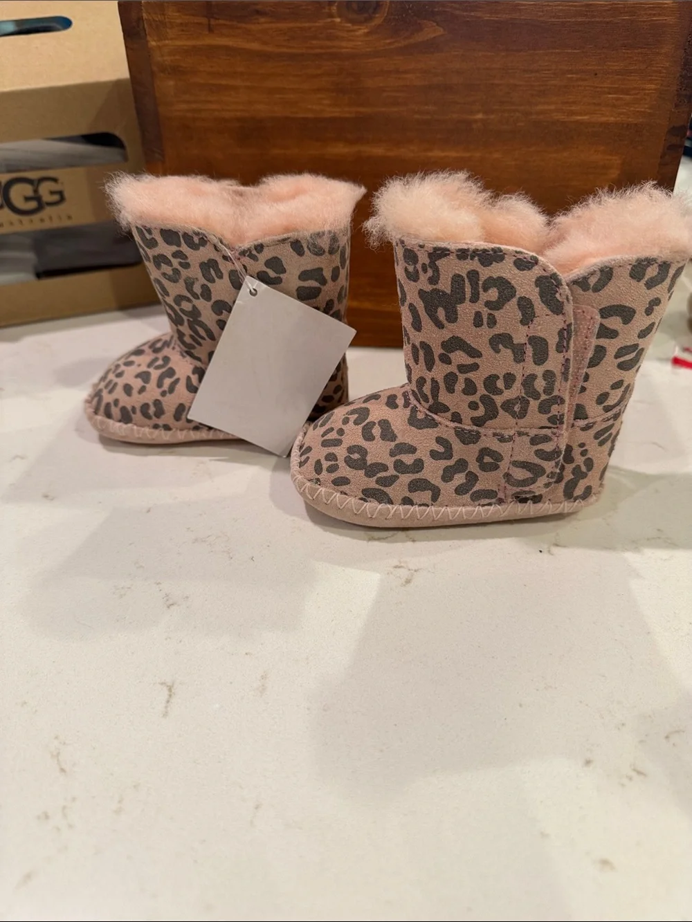 UGG Pink Leopard Print Shearling Baby Boots
